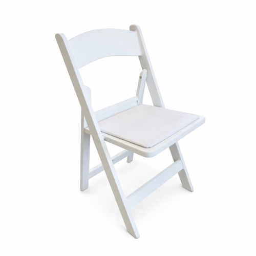 White Folding Resin Chair with Padded Seat