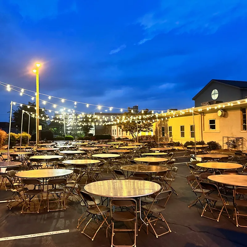 Bistro-Lights-with-poles-800 Bistro lights with poles - night time rental equipment